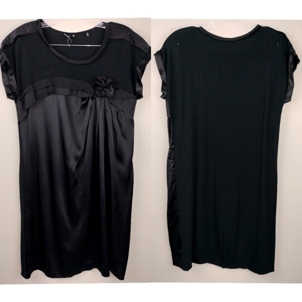 NWOT ELIE TAHARI 100% Silk Cuffed Sleeve Little Black Dress w/ Rosette Sz. M